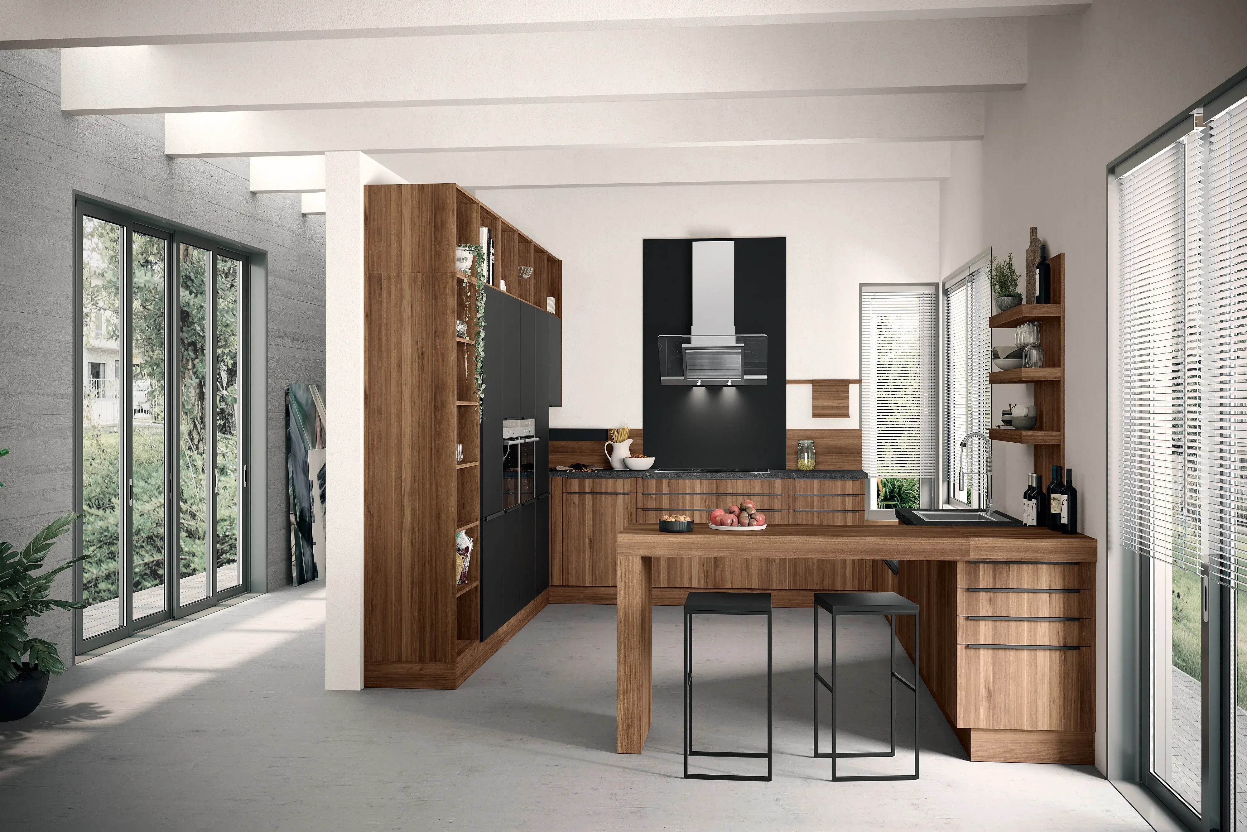 OSTER Kombi-Küche NOCE Graphit Nussbaum