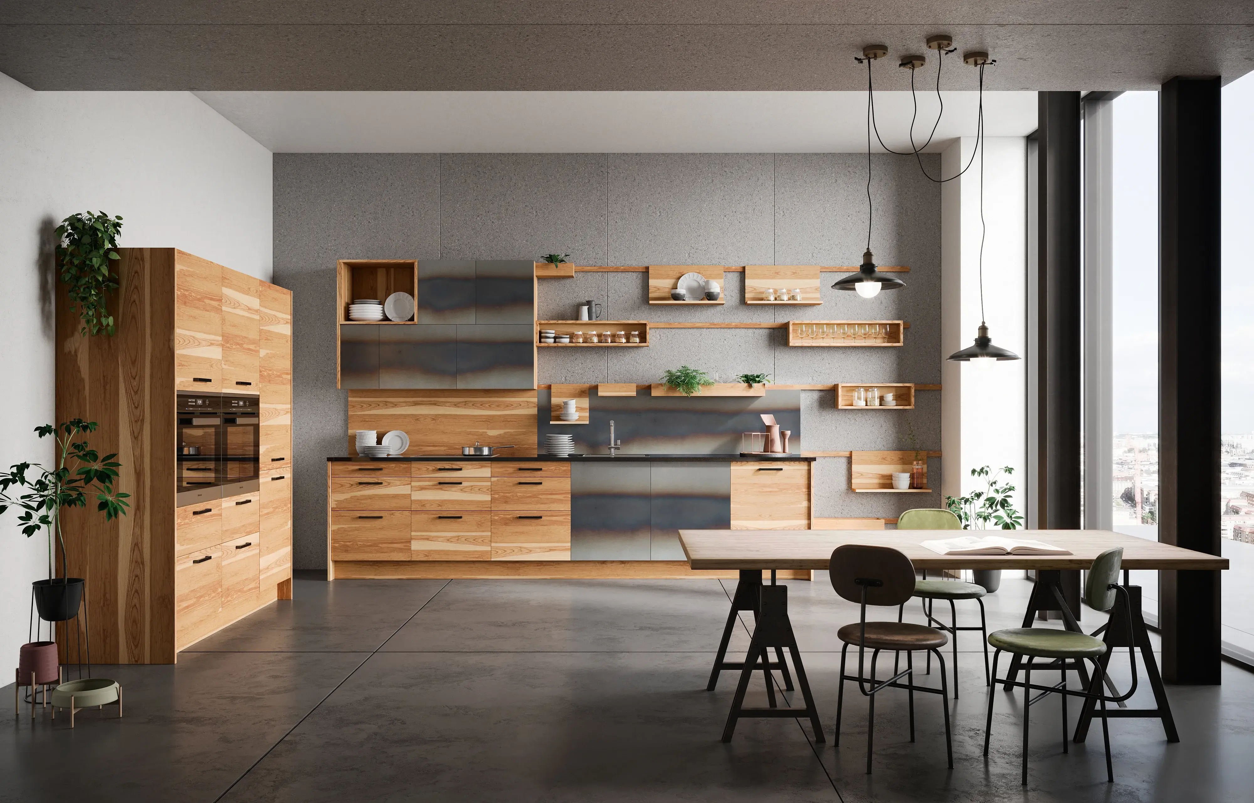 Oster Cube Massivholzküche Kernesche und Stahl